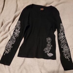 Harley Davidson long sleeve sparkly rose tatoo design York, PA black shirt